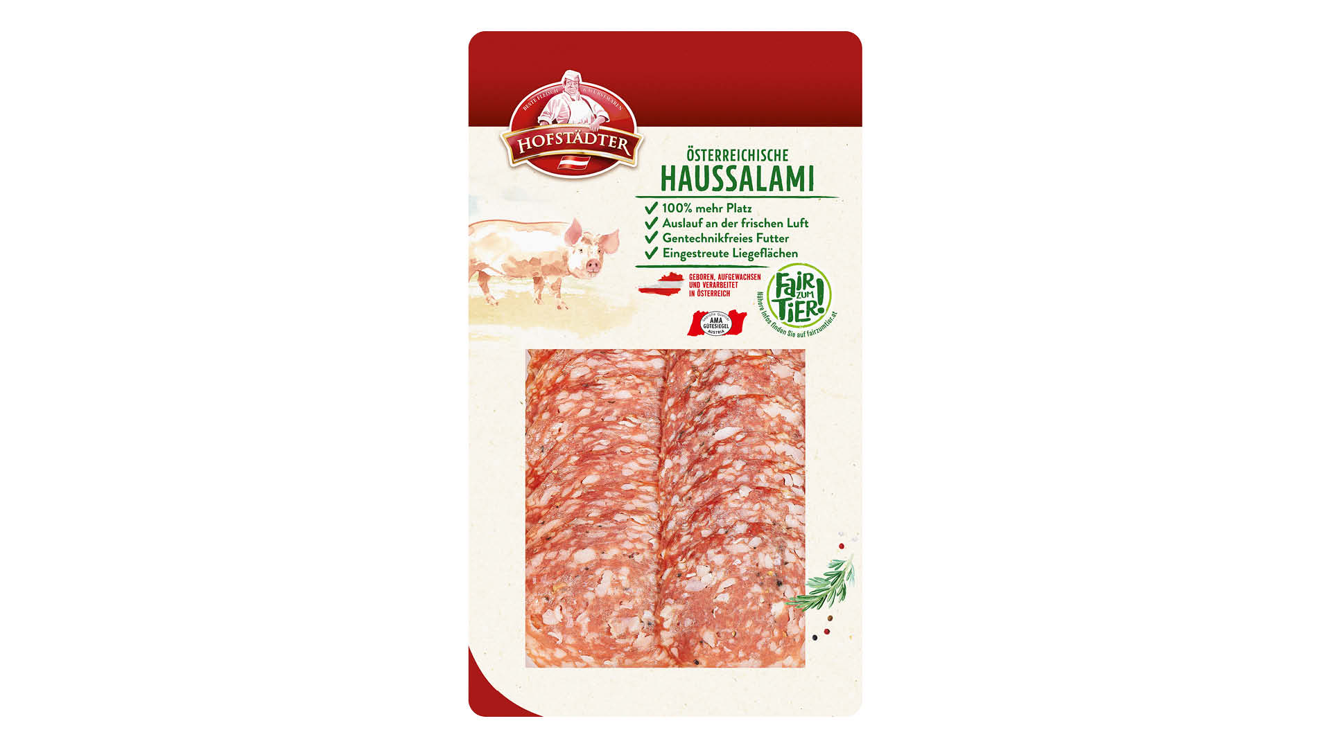 Hofstädter Fair zum Tier Haussalami geschnitten