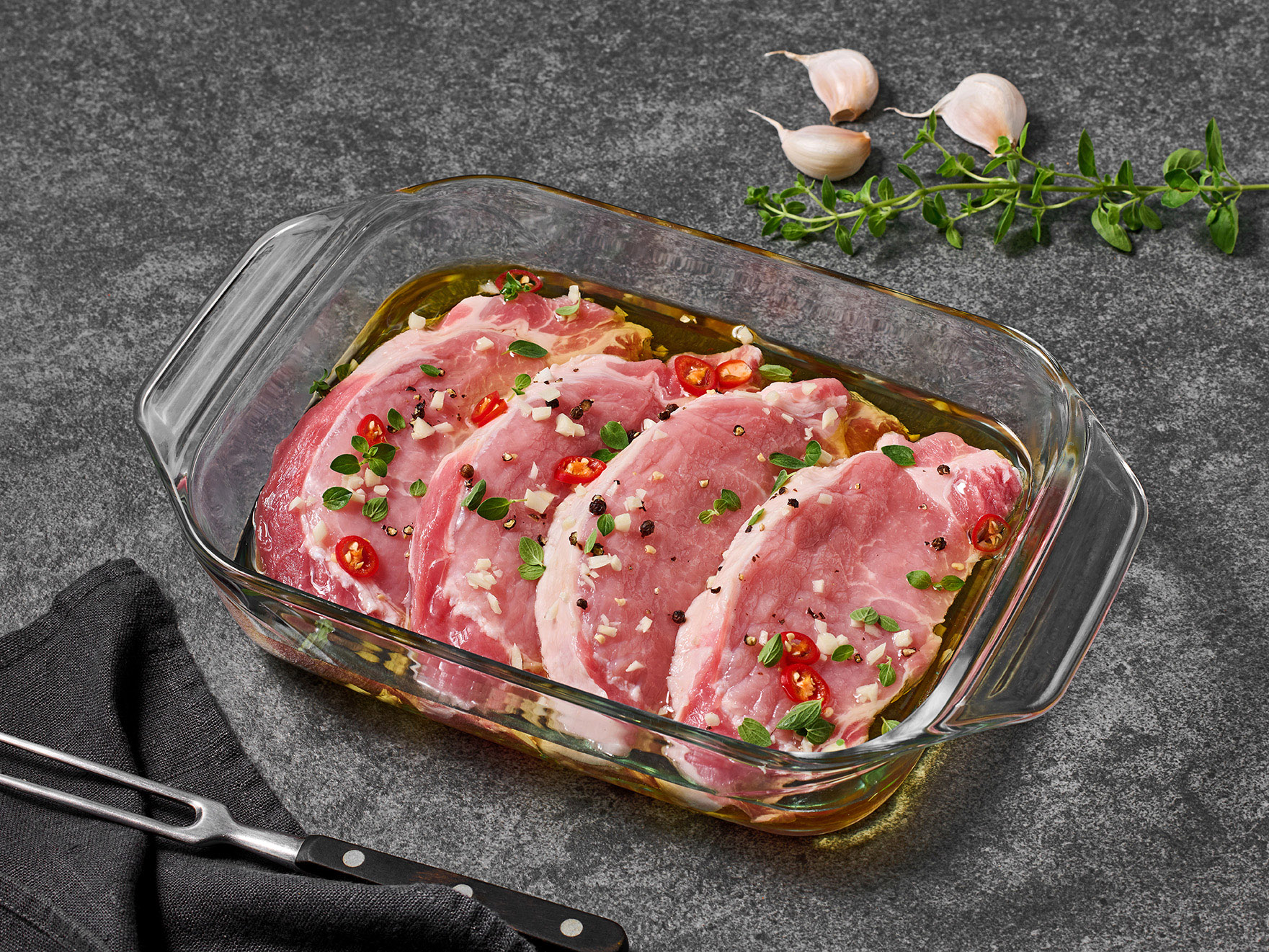 Schweinefleisch, nassmariniert in Glasform